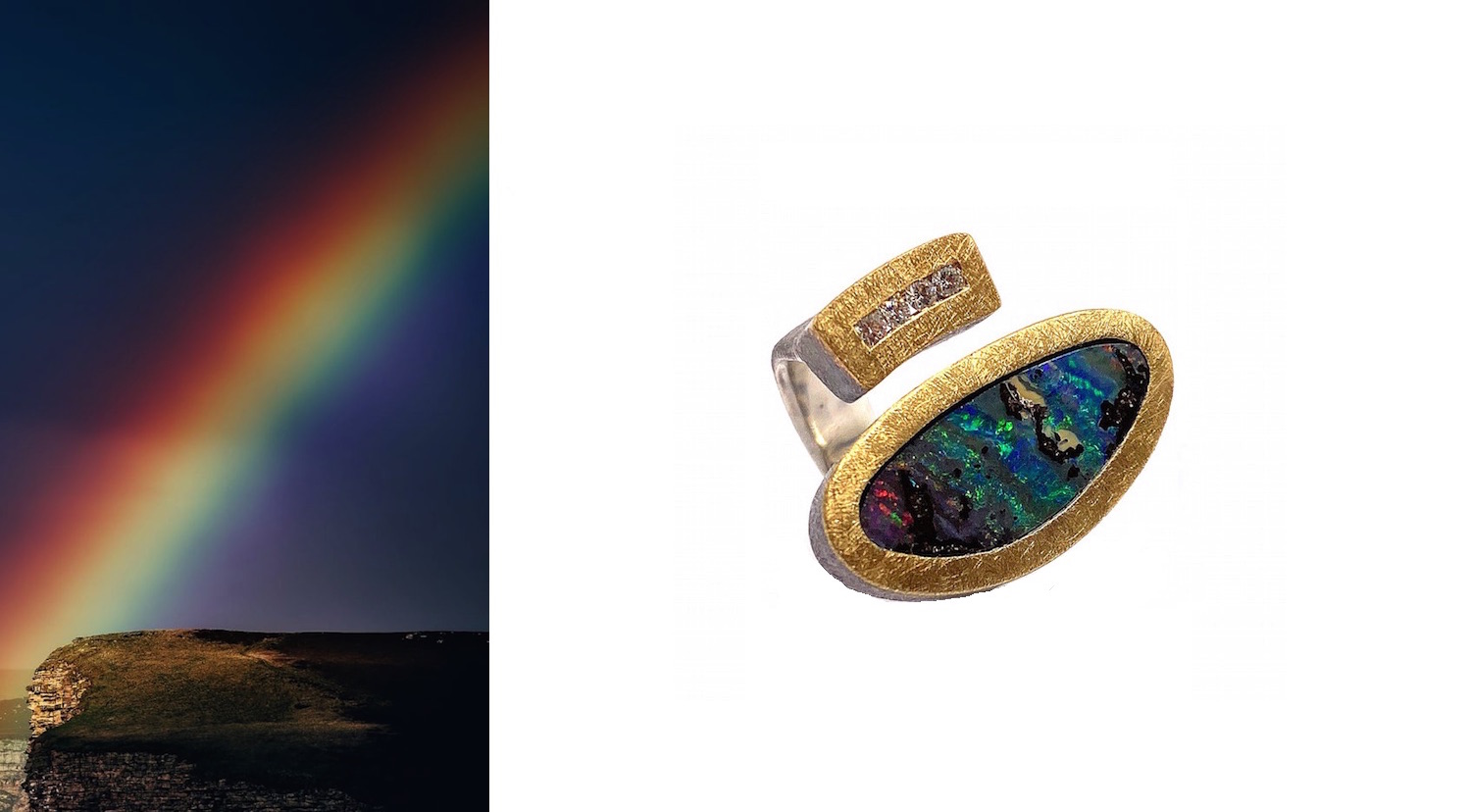 anell opal multicolor ristra 4 brillants plata or