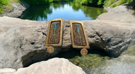 RIVER ASUTRALIAN BOULDER OPAL EARRINGS WITH DIMONDS IN SILVER AND GOLD