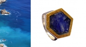 HEXAGONAL ROUGH KYANITE RING IN SILVER AND GOLD