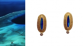 DOUBLET BLUE OPAL EARRINGS WITH DIAMOND IN GOLD