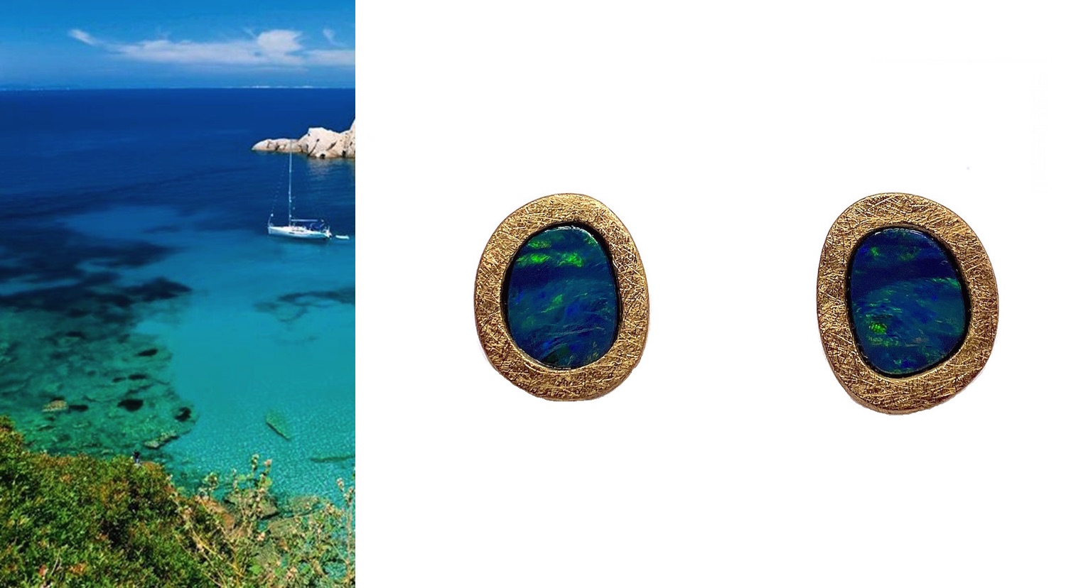 pear blue opal earrings in gold