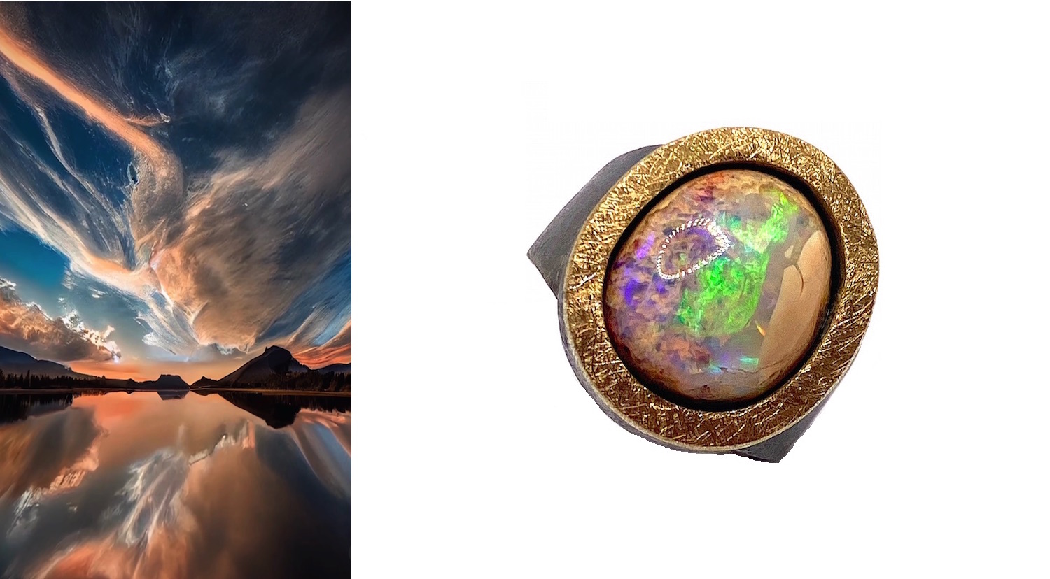 oval mexican opal ring in silver and gold