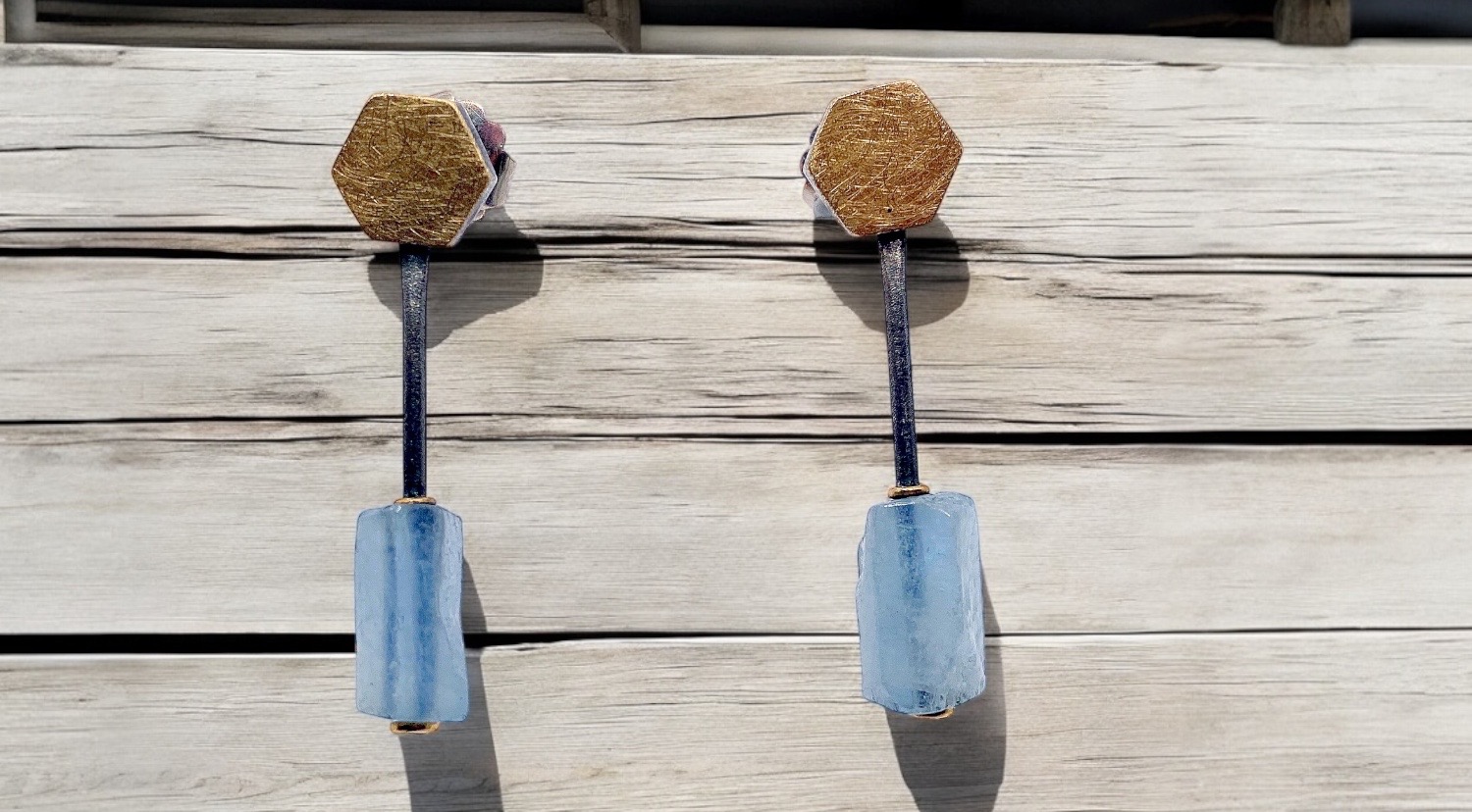 large aquamarine earrings in silver and gold