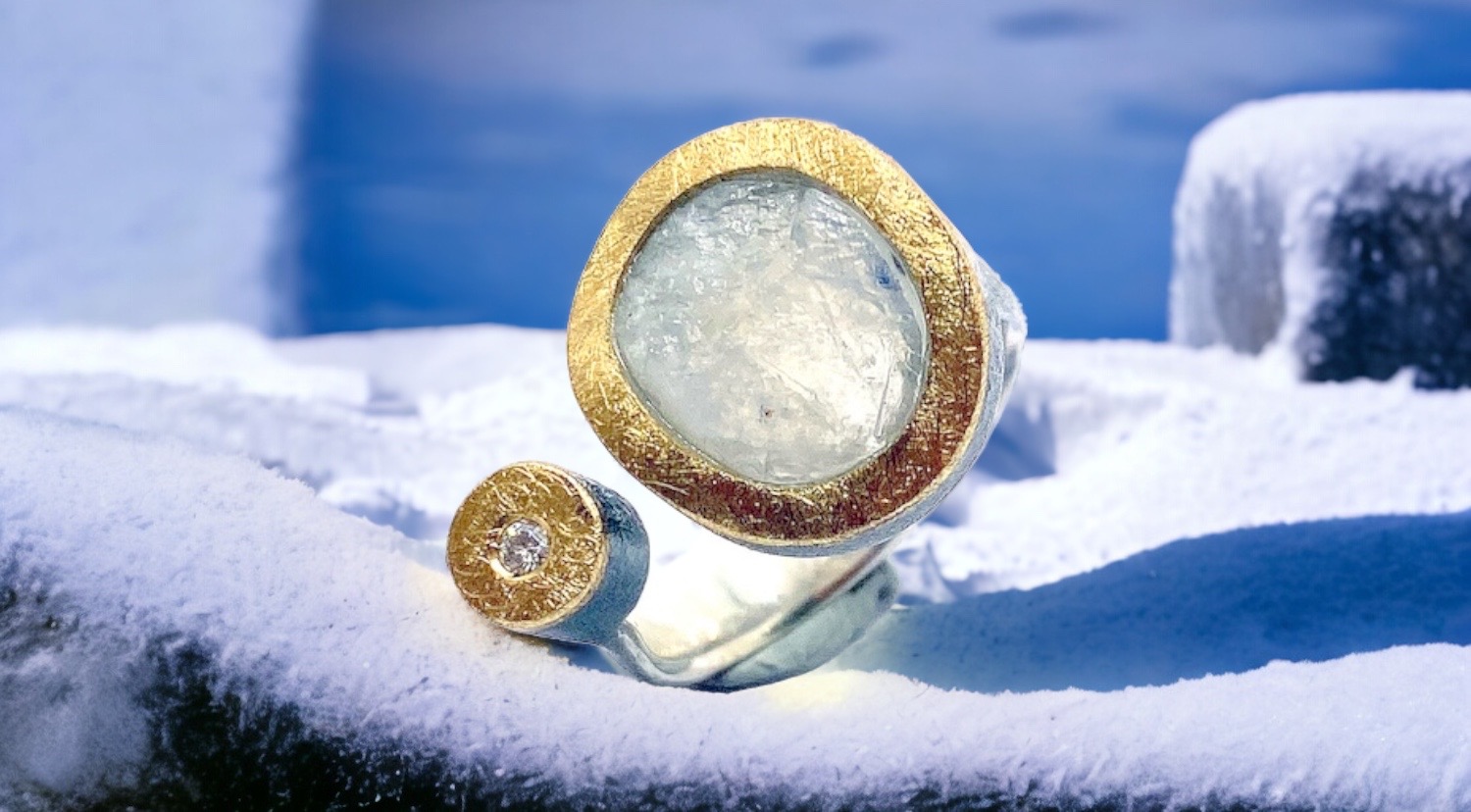 anillo piedra luna oval bruto brillante plata oro