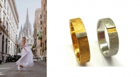 RECTANGLE WEEDING RINGS WHITE AND YELLOW GOLD