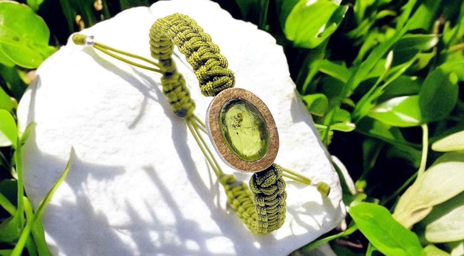 braÇalet olivina brut oval macrame verd plata or