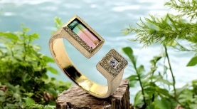 ANILLO TURMALINA BICOLOR DIAMANTE PRINCESA ORO