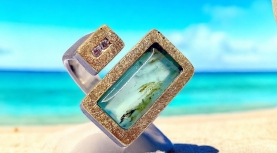 ANELL OPAL BLAU ANDÍ RECTANGULAR 2 BRILLANTS PLATA OR