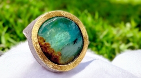 ROUND ANDEAN BLUE OPAL RING IN SILVER AND GOLD