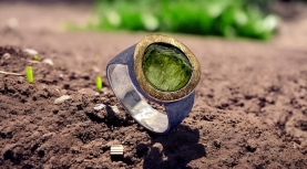 ROUND ROUGH PERIDOT RING IN SILVER AND GOLD