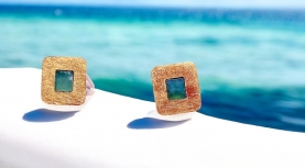 SQUARED ANDEAN BLUE OPAL EARRINGS IN GOLD