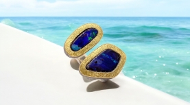 PURPLE DOUBLE AUSTRALIAN BOULDER OPAL RING IN SILVER AND GOLD