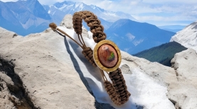 BRAÇALET OPAL FOC MEXICÀ OVAL MACRAMÉ MARRÓ PLATA OR