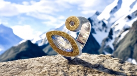 ANELL PEDRA LLUNA BRUT NAVETTE BRILLANT PLATA OR