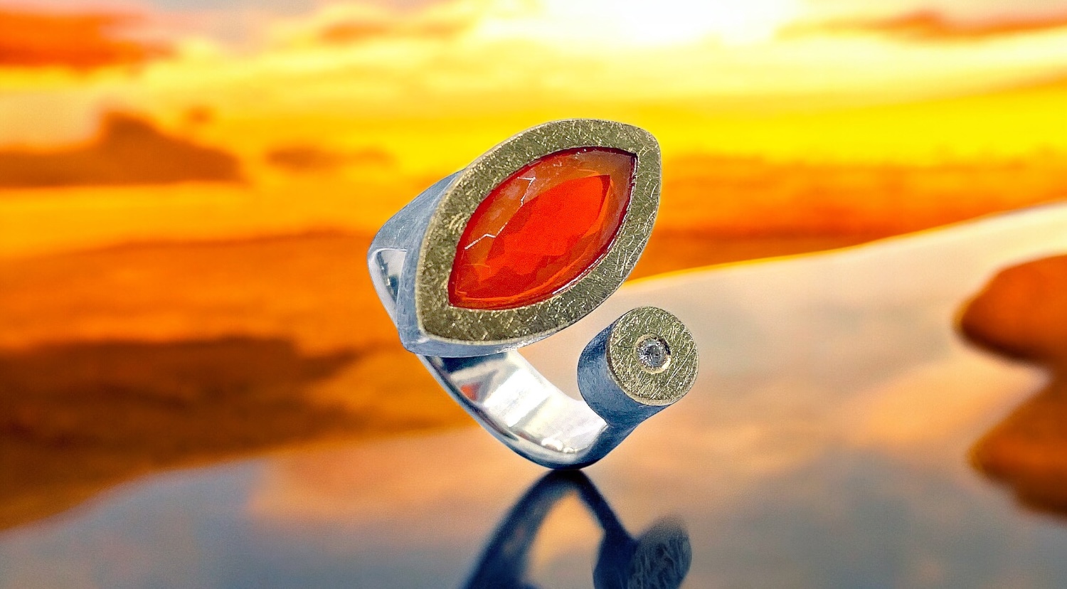 anell opal foc mexicÀ navette brillant plata or