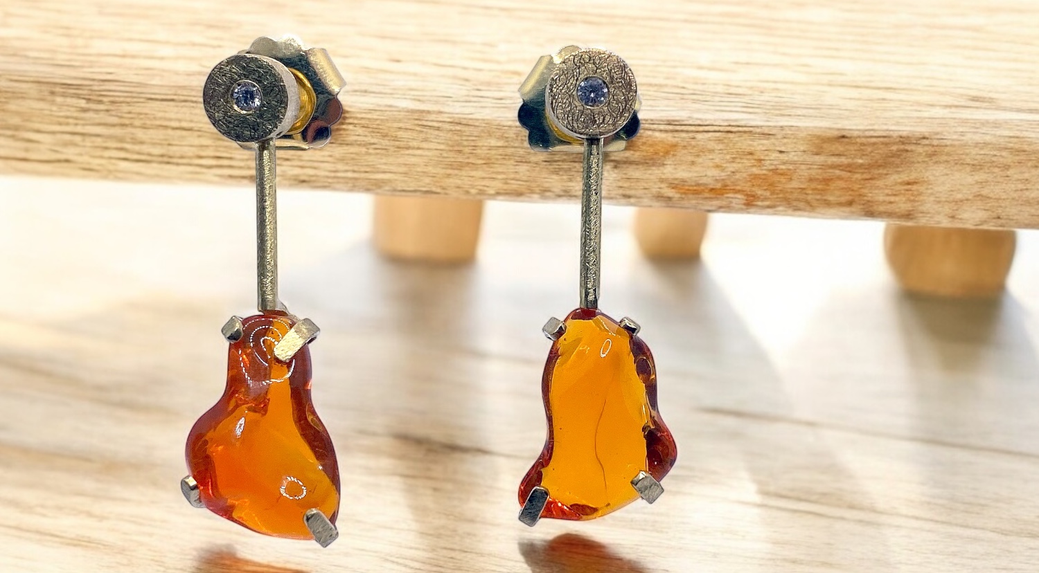 pendientes opalos fuego mexicanos largos brillantes oro