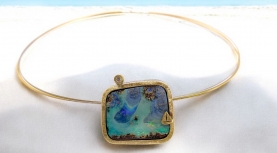 AUSTRALIAN BOUDER OPAL SAILBOAT PENDANT WITH DIAMOND IN SILVER AND GOLD