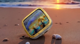SUQUARED AUSTRALIAN BOULDER OPAL RING IN SILVER AND GOLD