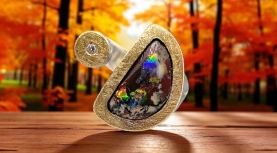 AUSTRALIAN BOULDER RING WITH DIAMOND IN SILVER AND GOLD