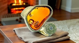 IRREGULAR MEXICAN FIRE OPAL RING WITH DIAMOND IN GOLD