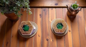 HEXAGONAL ROUGH EMERALD EARRINGS IN SILVER AND GOLD