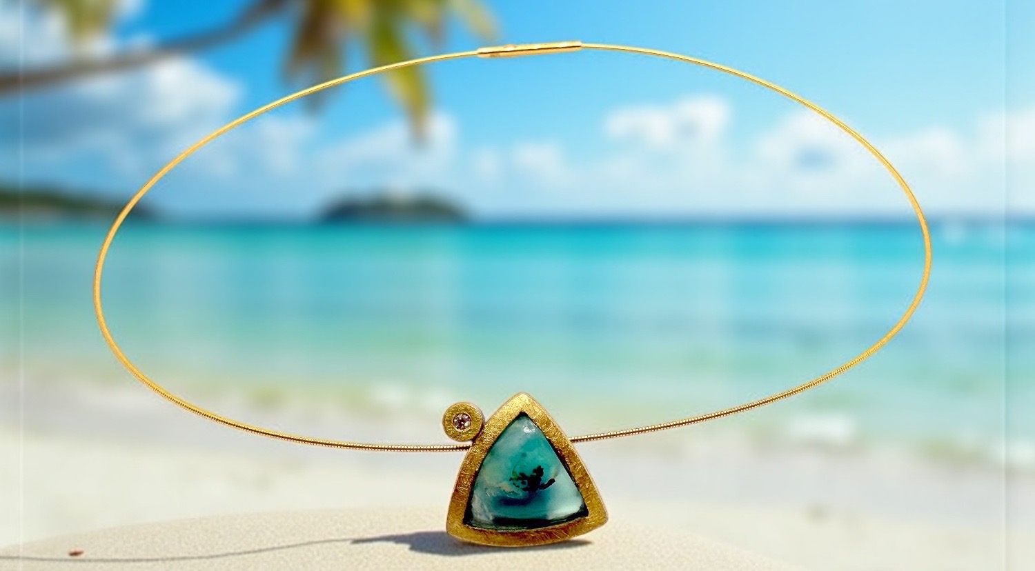 colgante opalo azul andino triangular brillante plata oro