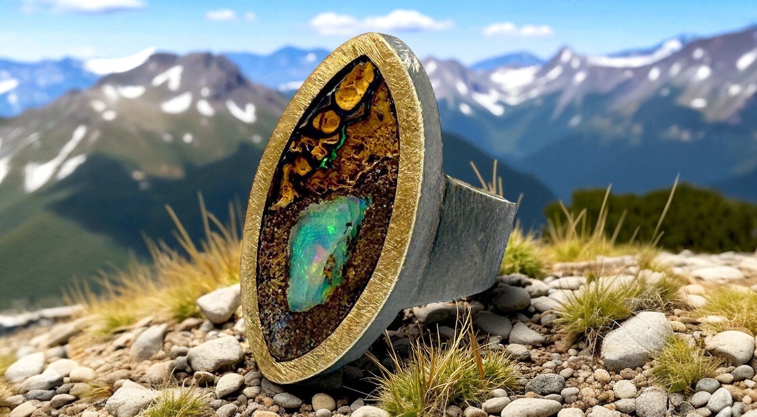 anell opal boulder fulla plata or