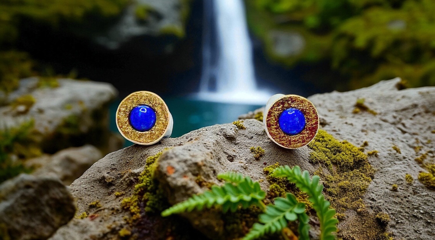 pendientes opalo boton lilaceo plata oro