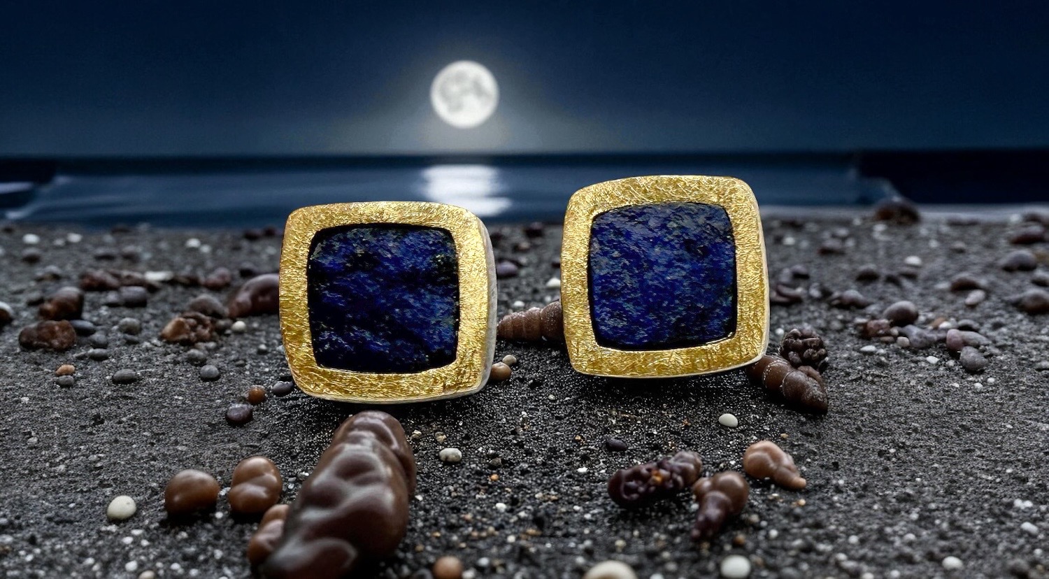 pendientes lapislazuli bruto cuadrados plata oro