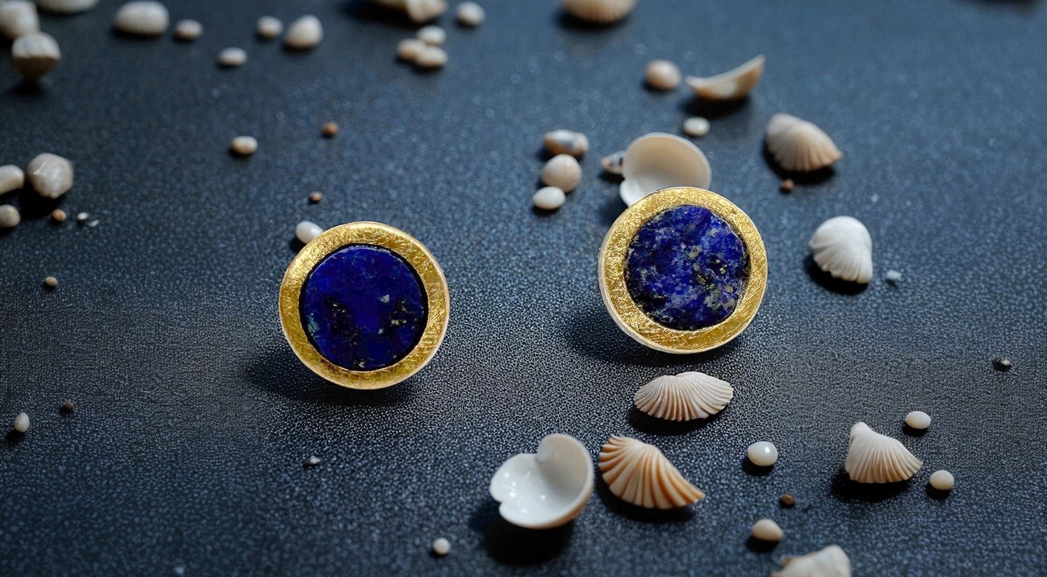 pendientes lapislazuli bruto redondos plata oro