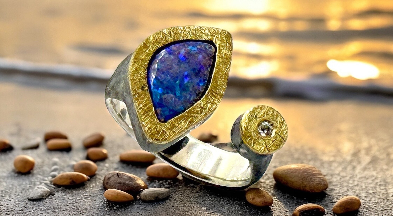 anell opal boulder fulla brillant plata or