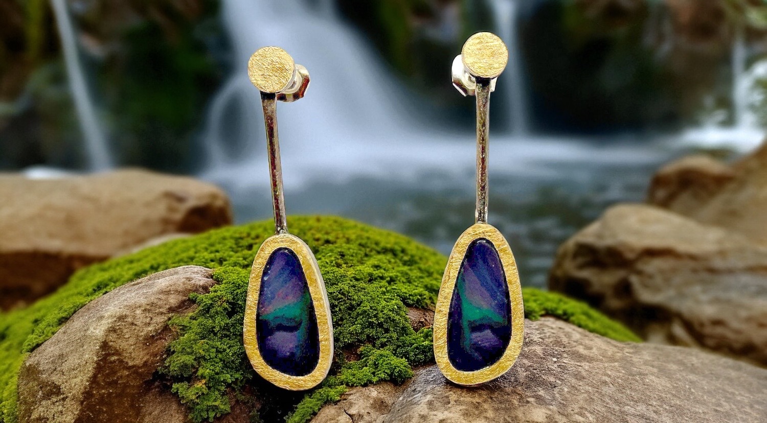 pendientes opalo largos plata oro