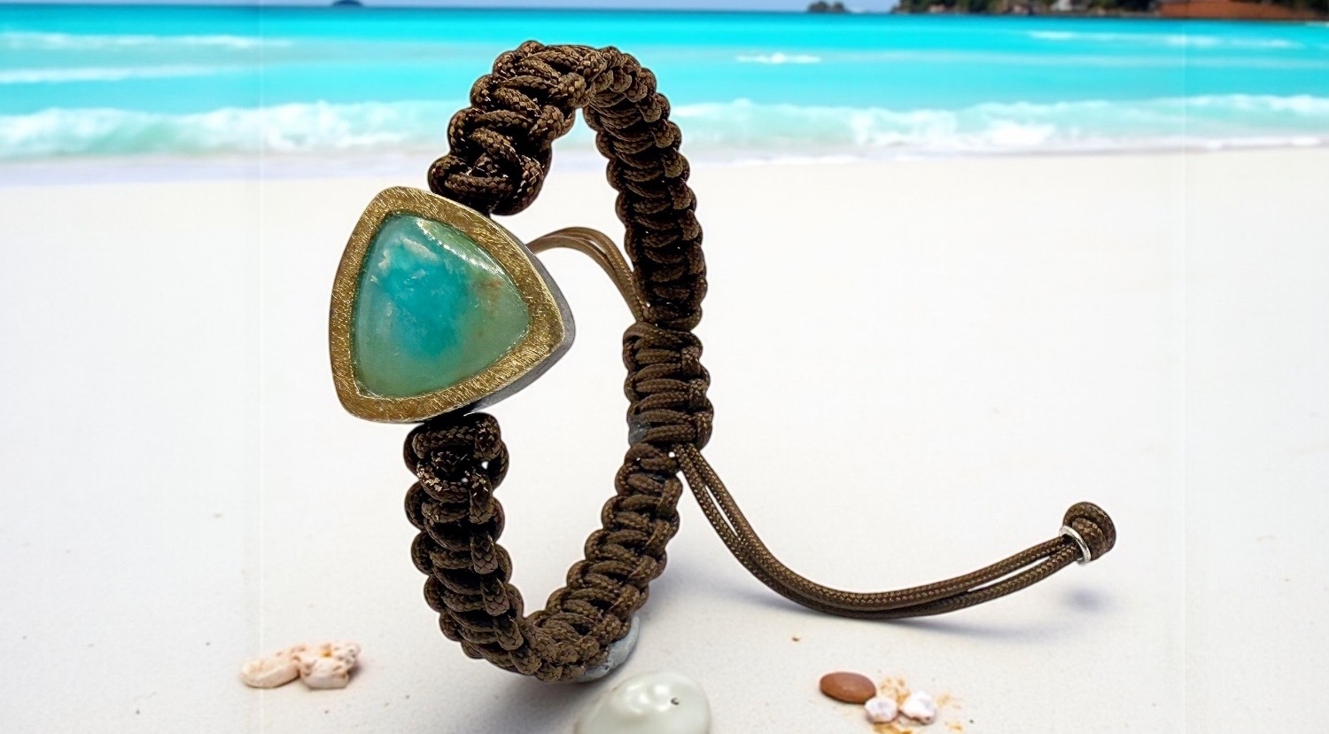 braÇalet opal blau peruÀ triangular macrame marrÓ plata or