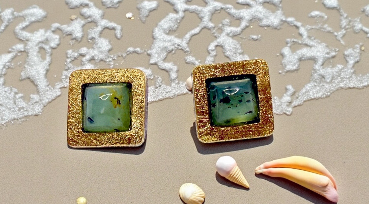 squared andean blue opal earrings in silver and gold