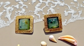 ARRECADES OPAL BLAU PERUÀ QUADRADES PLATA OR
