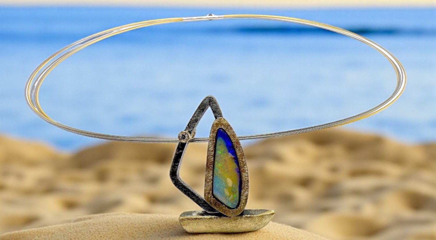 colgante joyas del mar velero opalo boulder brillante plata oro