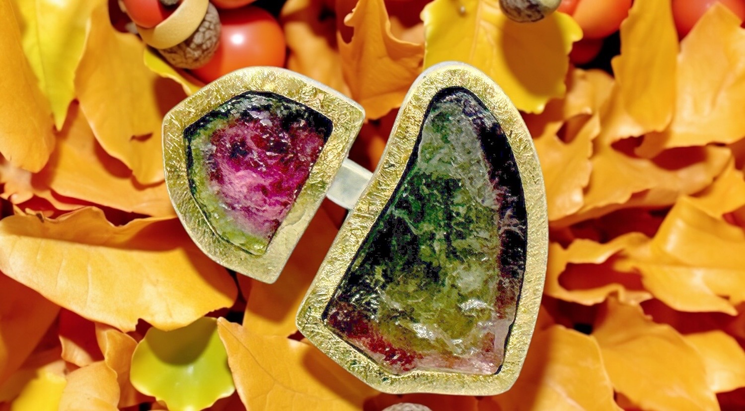 anell doble turmalina watermelon brut plata or