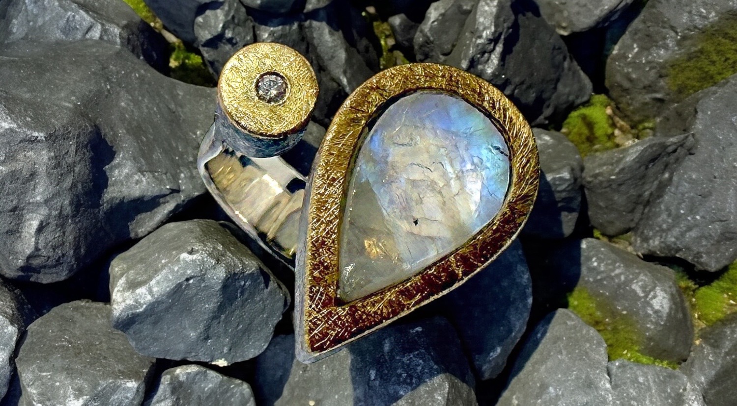 anell pedra lluna perilla brillant plata or