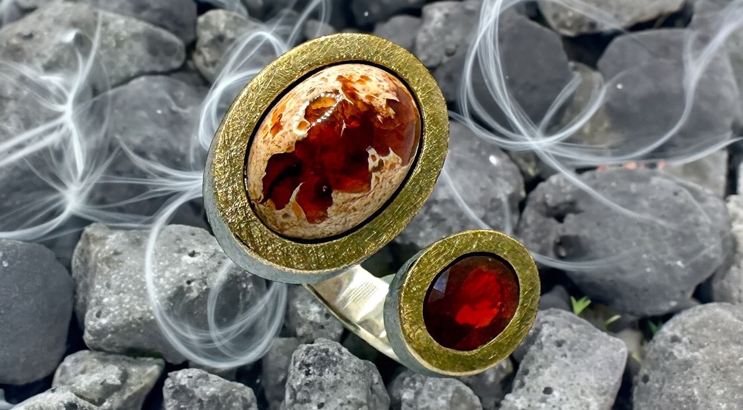 anell doble opal foc cru i cabuixÓ plata or
