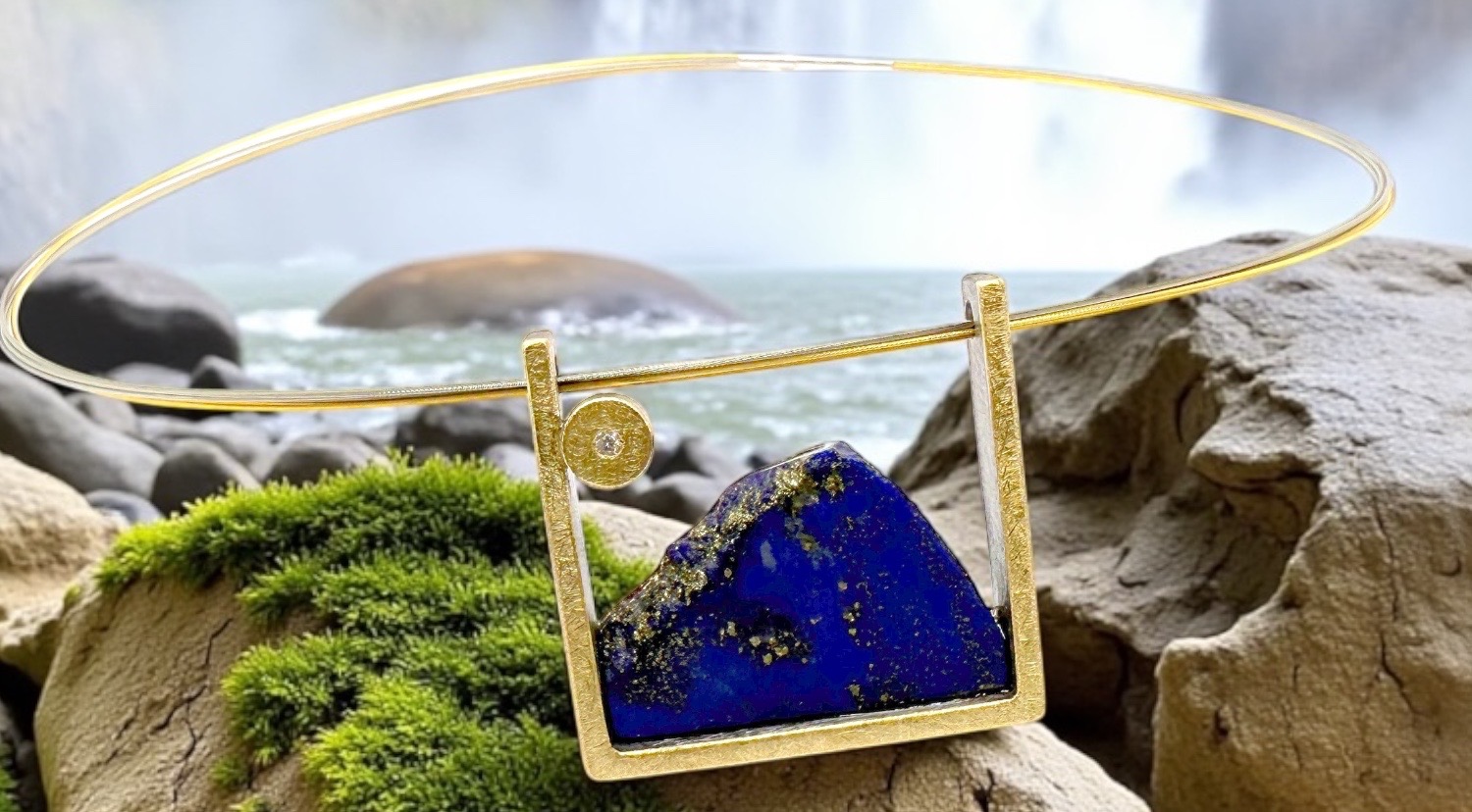 penjoll lapislÀtzuli en brut muntanya brillant plata or