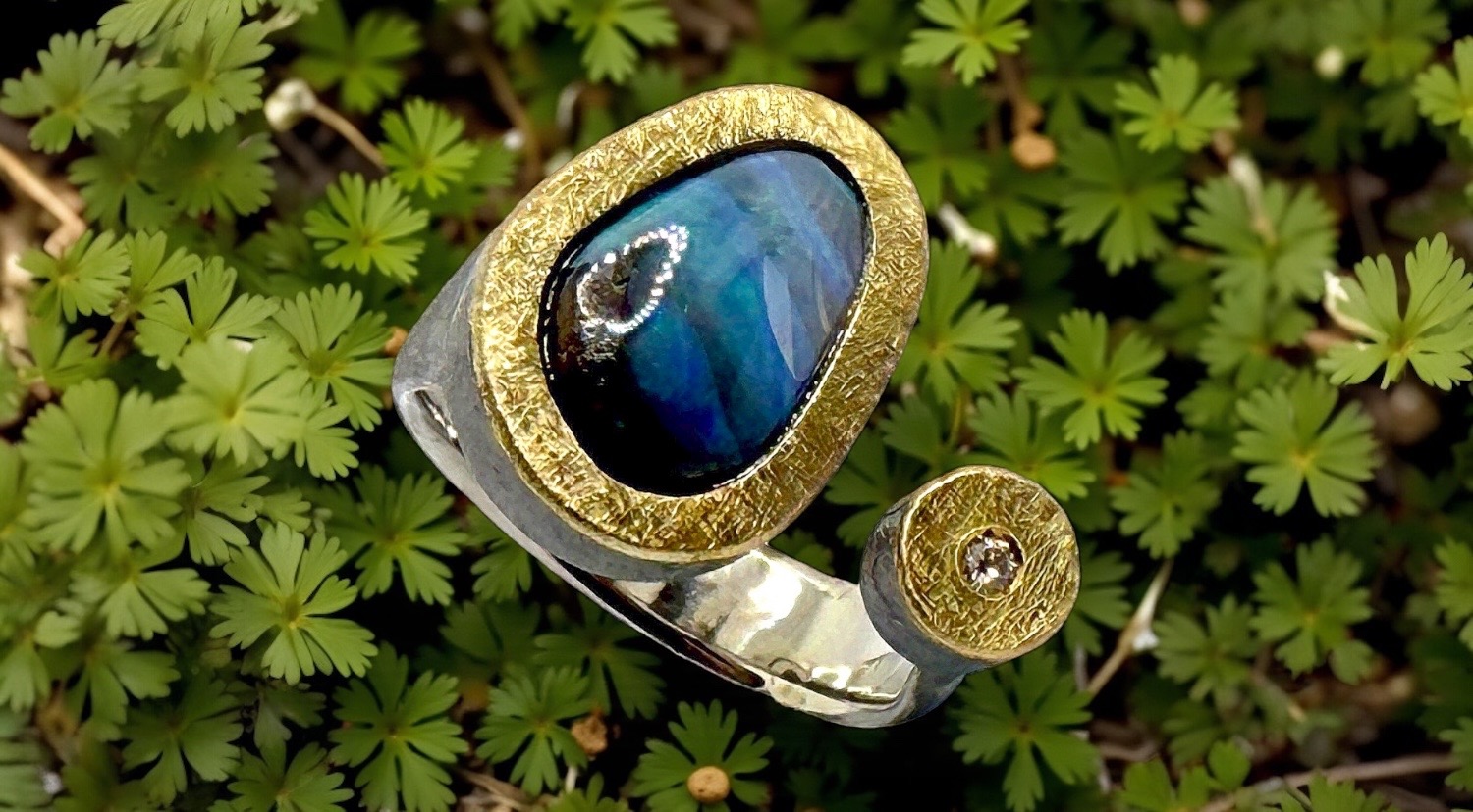 anell opal boulder blau brillant plata or