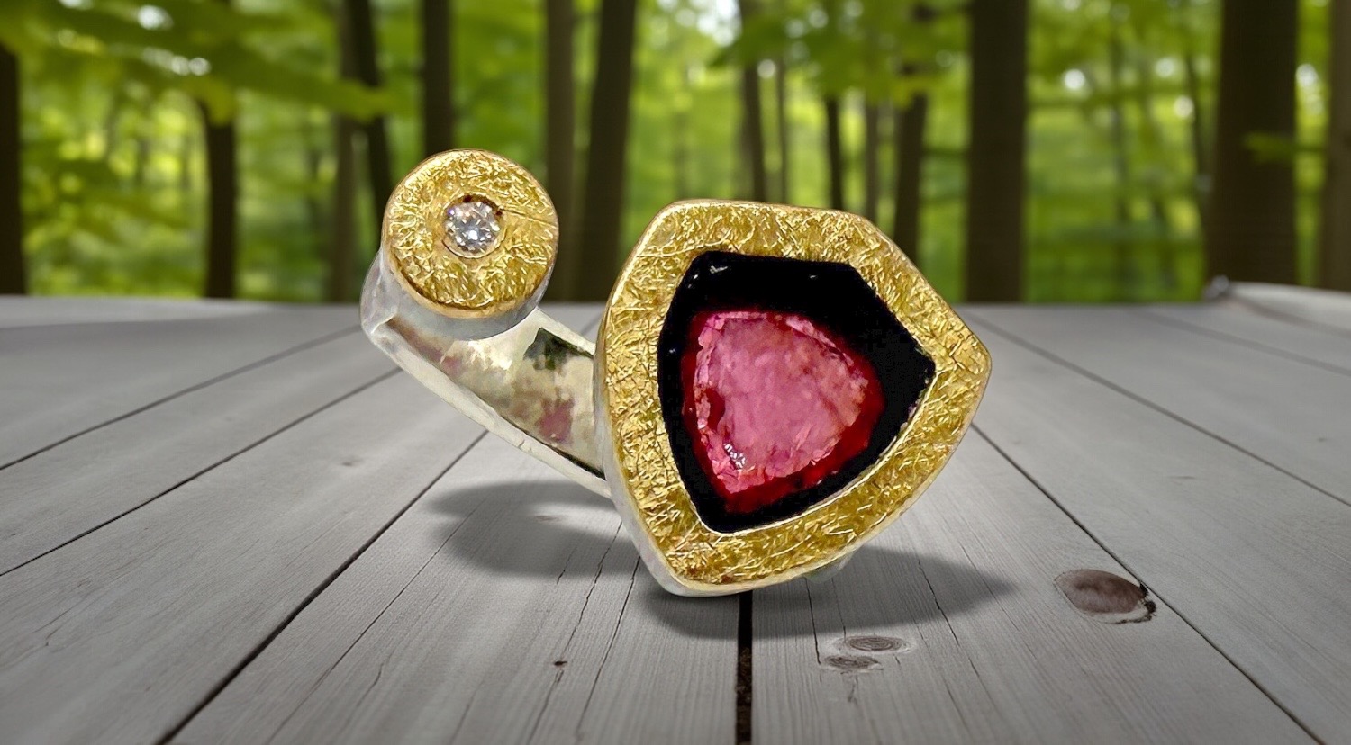 anell turmalina watermelon brillant plata or