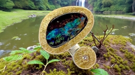 OVAL AUSTRALIAN BOULDER OPAL RING WITH DIMOND IN SILVER AND GOLD