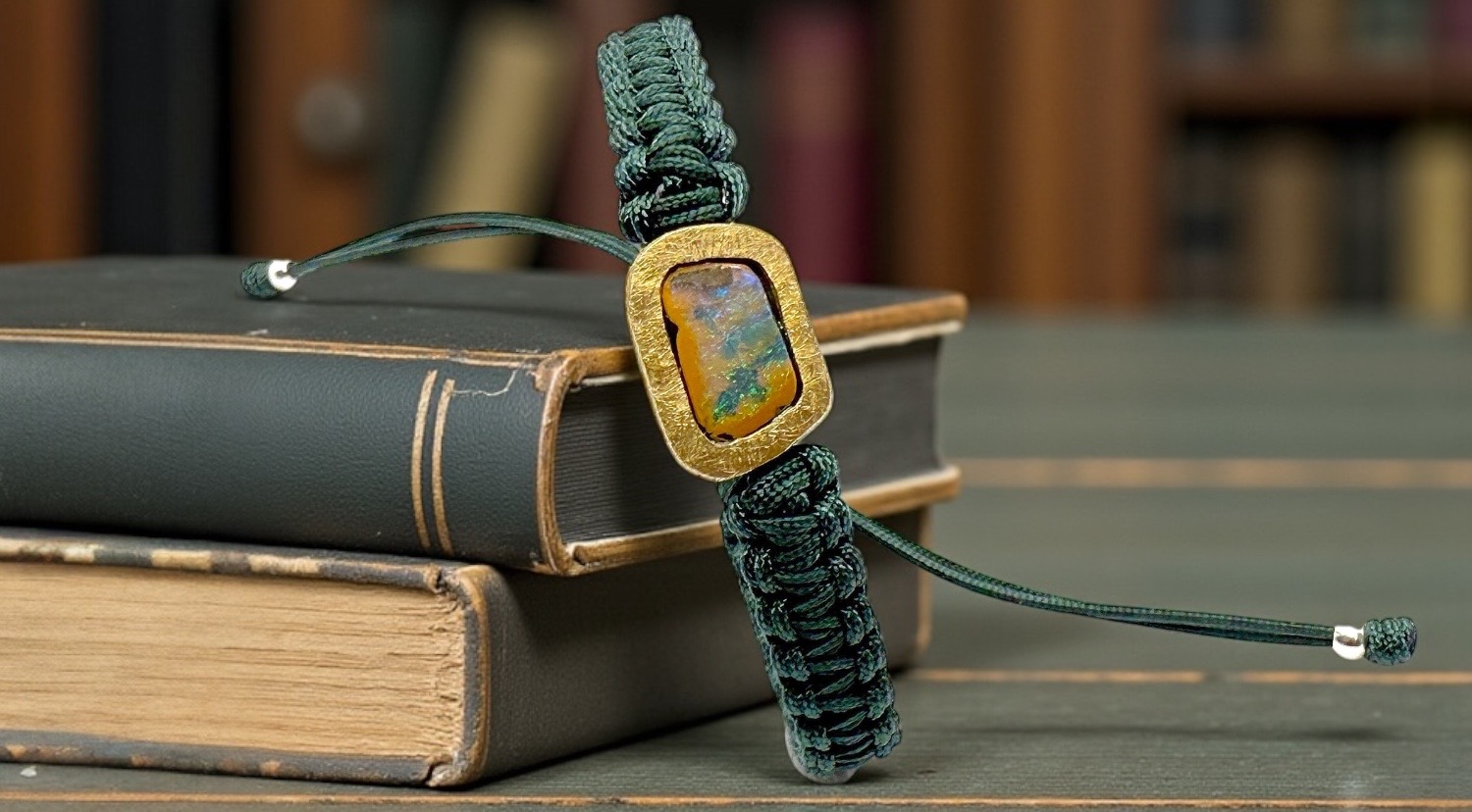 brazalete opalo boulder rectangular macramÉ verde plata oro