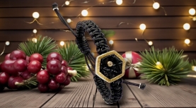 BRAZALETE TURMALINA NEGRA HEXAGONAL BRILLANTE MACRAME PLATA ORO