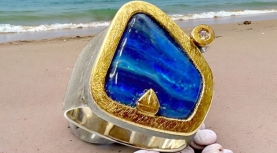 ANELL OPAL BOULDER BLAU VEL.LER BRILLANT PLATA OR