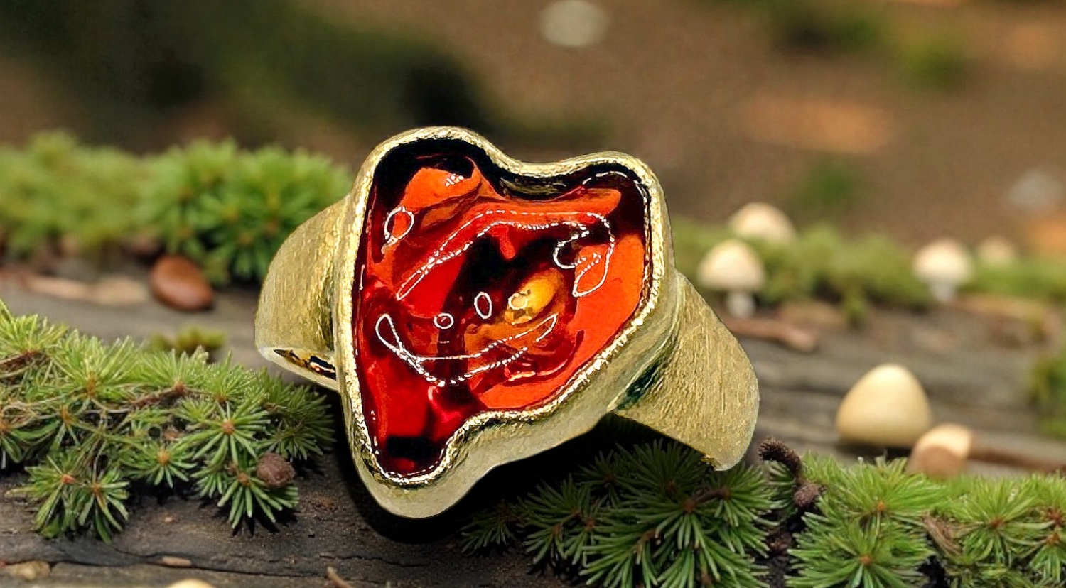 heart mexican fire opal ring in gold