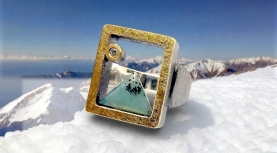 ANILLO PAISAJES OPALO AZUL PERUANO BRILLANTE PLATA ORO