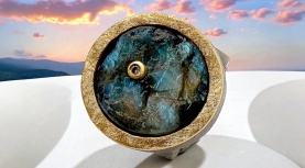 ANILLO LABRADORITA BRUTO REDONDO BRILLANTE PLATA ORO