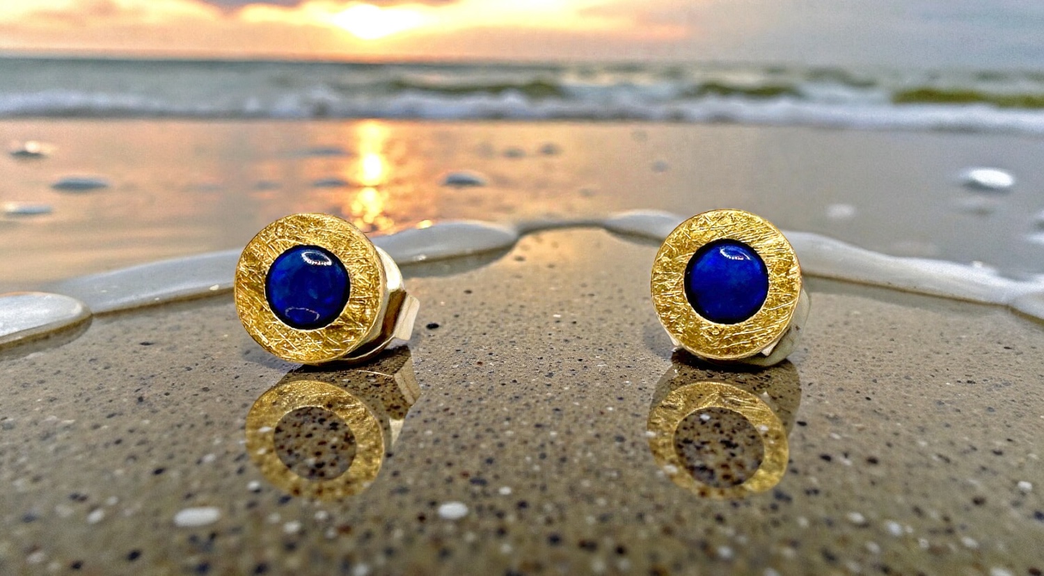 pendientes opalos lila boton plata oro